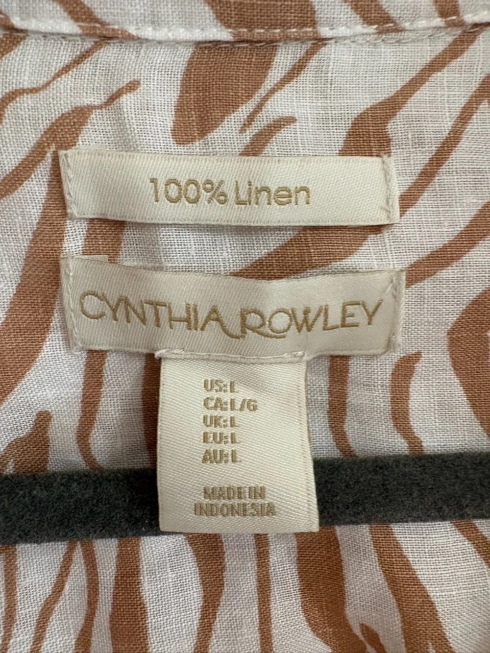 Cynthia Rowley 100% linen short sleeve button down blouse top shirt zebra sz L - Picture 3 of 4